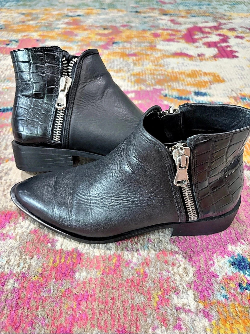 Steven by Steve Madden Black Zip Ankle Boots